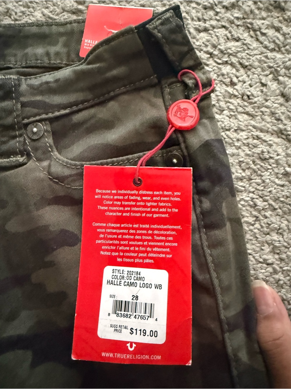 True Religion Women's Camo Skinny Jeans in Olive Green - Picture 4 of 5